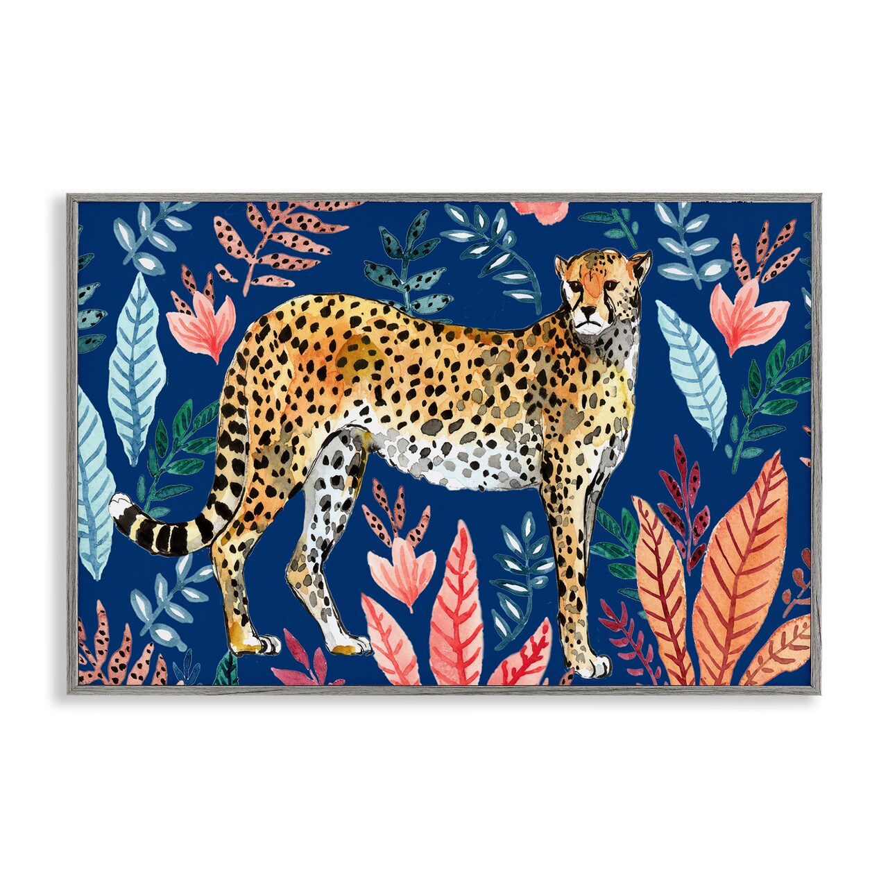 Stupell Industries Jungle Plants & Cheetah Framed Giclee Wall Art Design by Elena Vladykina